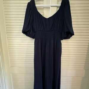 NEW Gap Navy Maxi Dress with Puff Sleeves